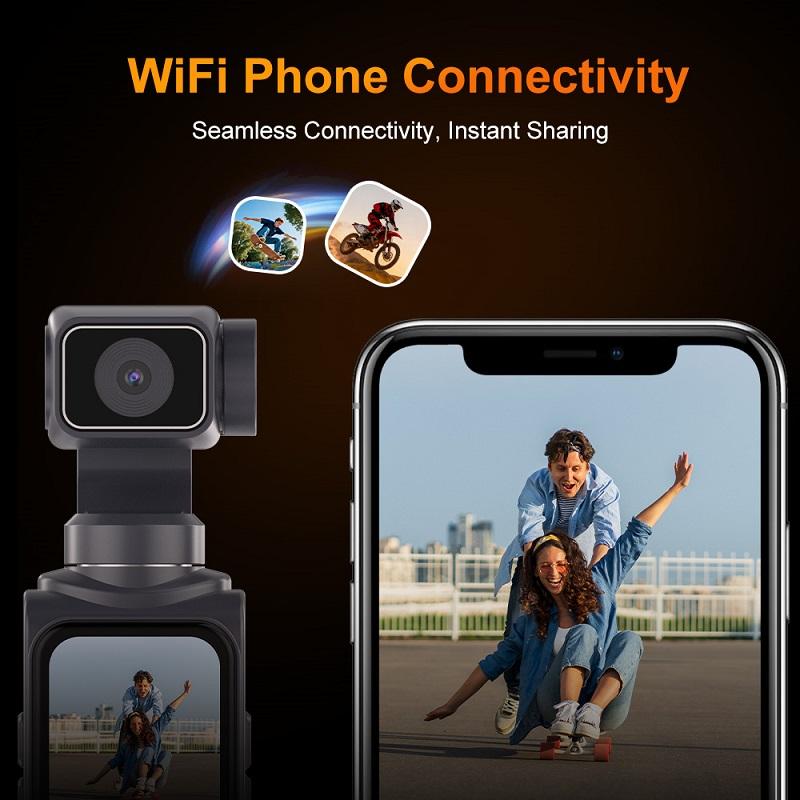 4K Handheld Vlogging Camera with WiFi—Outdoor Pocket Gimbal Camera,Handheld Video Camcorder with Audio & Video Recording
