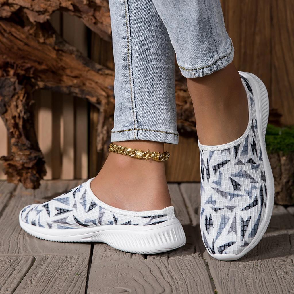 Fashion Summer Half Slippers Women's Breathable Slip-On Casual Flats Comfortable Home Slippers Slip-On Shoes for Warm Weather
