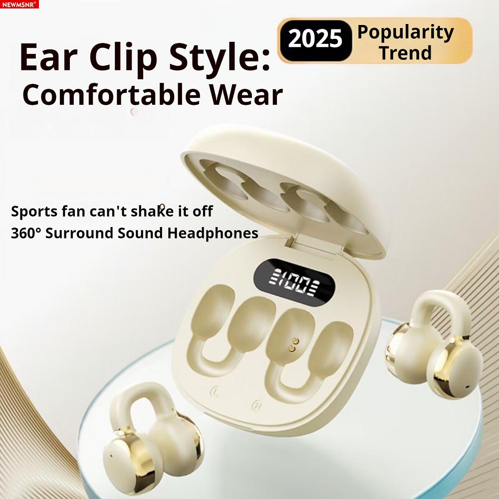 TWS Clip-on Earphones with LED Display Surround Sound Wireless Earbuds Bluetooth5.4 ENC Noise Reduction Headset Sports Headphone