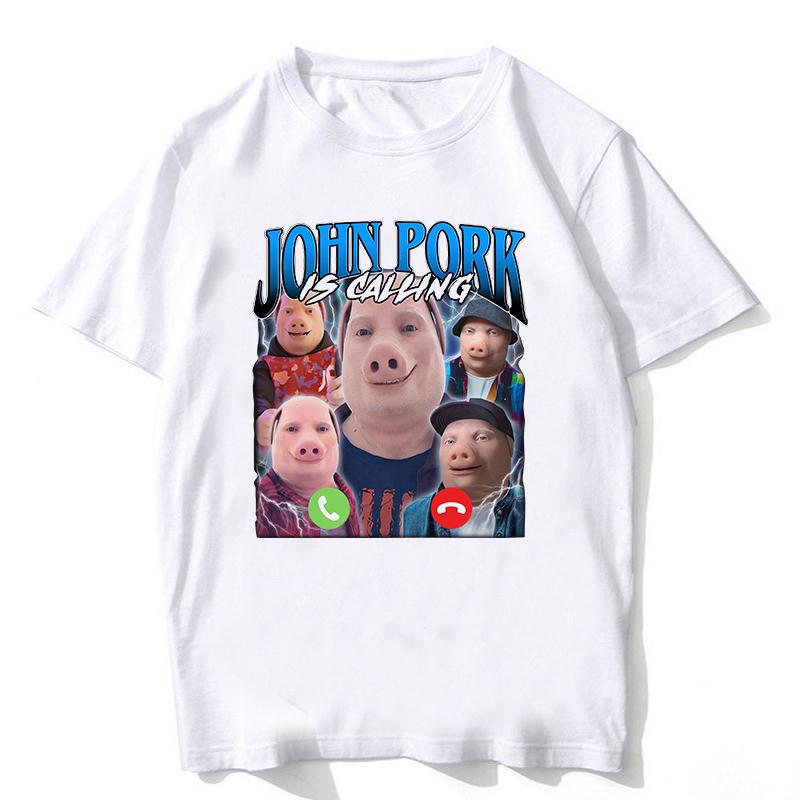 Lustiges John Pork ruft an Anruf annehmen Telefon T-Shirt für Frauen Schwein Tops T-Shirt Gothic Hip Hop T-Shirt Streetwear Kleidung