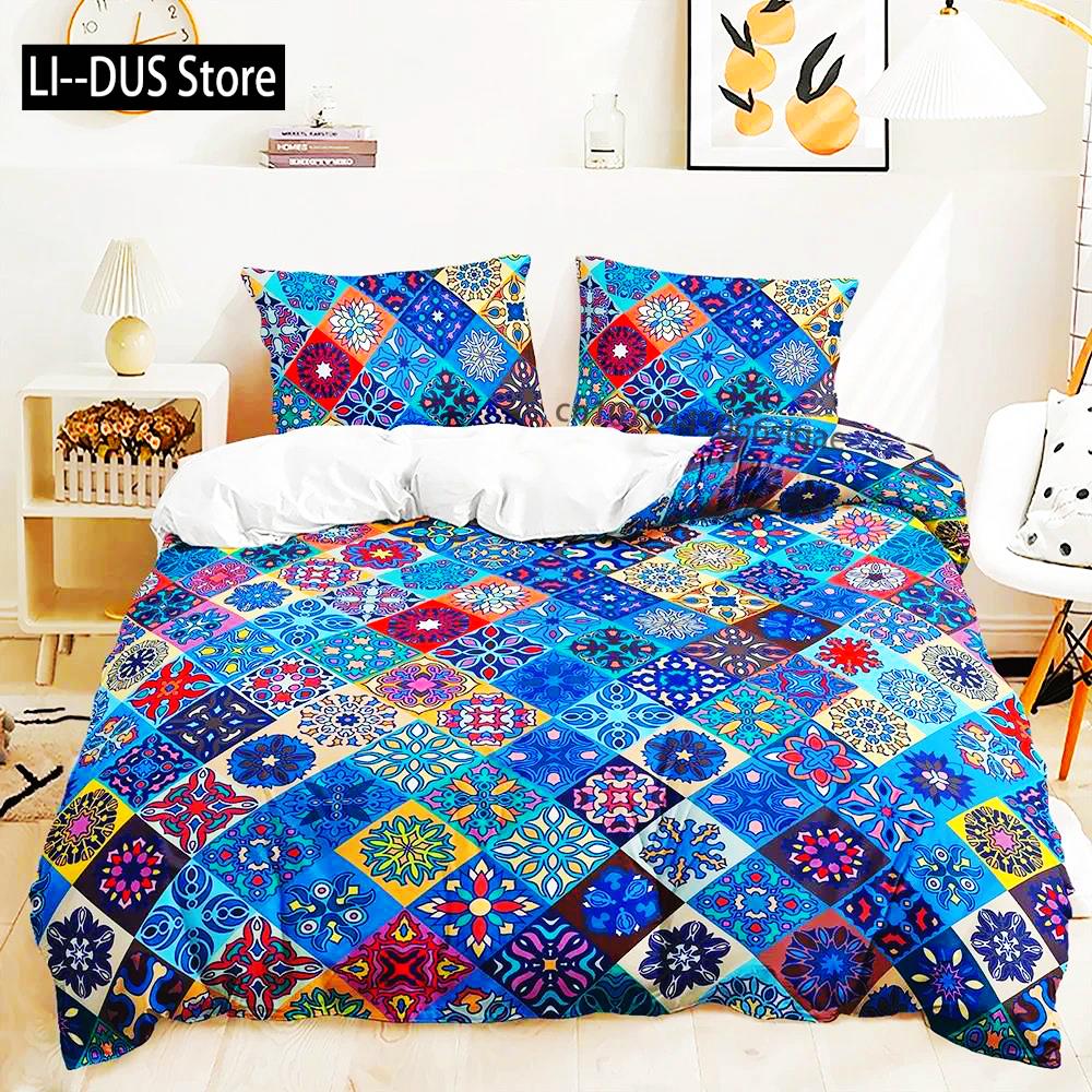 3d Bohemiskt Sängklädesset Boho Blommor Påslakan Örngott Queen King Size 2/3st Sänglinne För Kvinna Par
