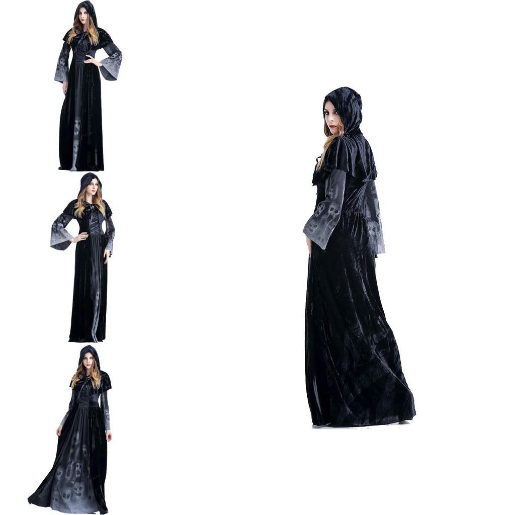 Enchanting Women's Wicked Queen Gothic Witch Costume With Elegant Long Bell Sleeves