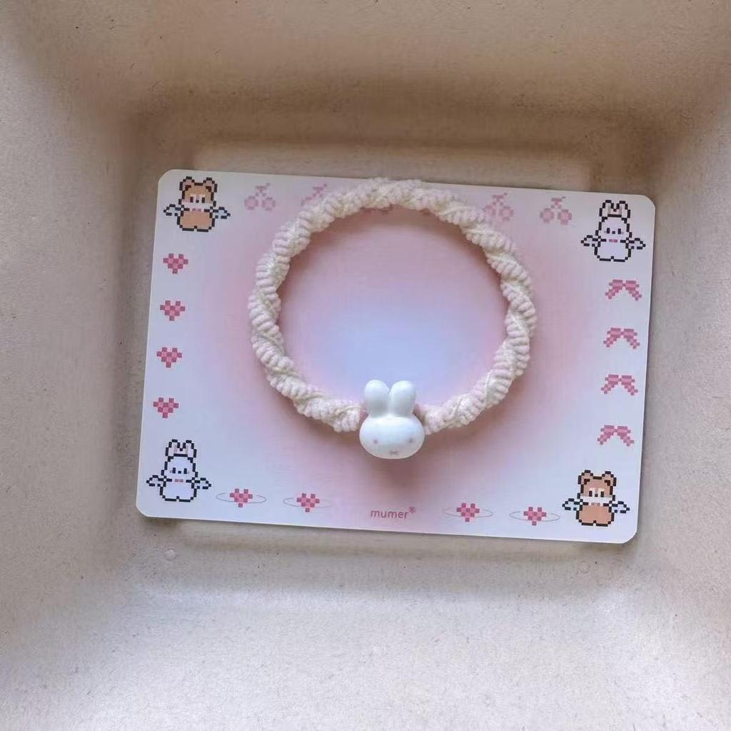 Miffy Macaron Color Resin Hair Ties for Students - Cute Kitty Duo Rubber Bands for School