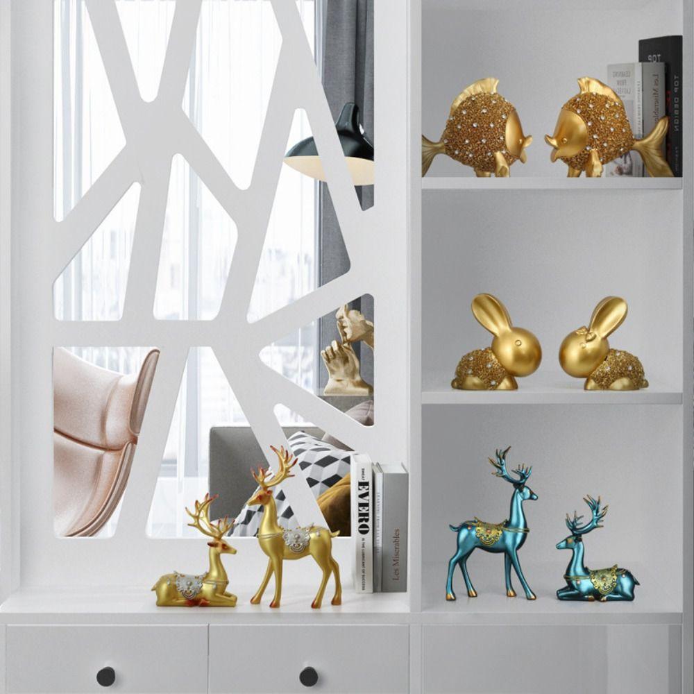 2pcs Modern Elk Statue Resin Miniatures Figurine Nordic Style Animal Sculpture  Entrance