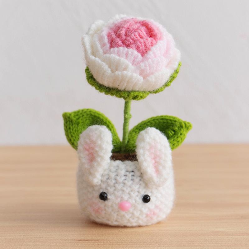 New Animal Crochet Flower Pot Cute Handwoven Flowers Knitting Flower Bookshelf Car Decoration Friends Gifts