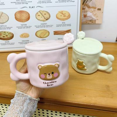 Tasse Ours Mignon avec Couvercle Cuillère Tasse de Haute Valeur Céramique Couple Tasse à Eau Filles Maison Tasse à Café Petit Déjeuner