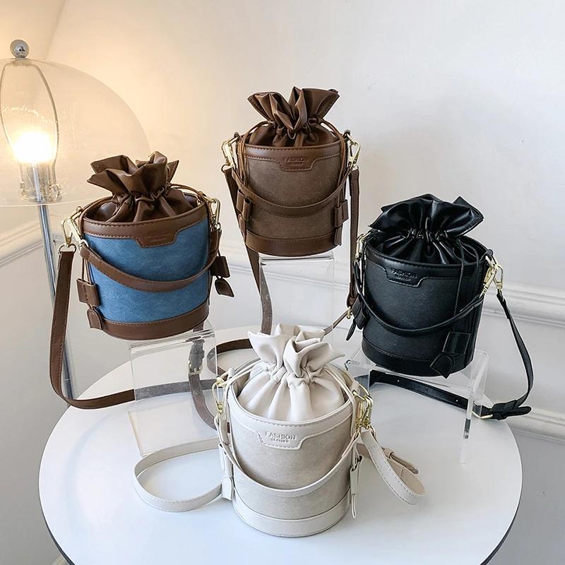 Šicí nitě Trend Crossbody tašky Kbelík Módní Vysoce kvalitní tašky přes rameno pro ženy se stahovací šňůrkou Dámské kabelky