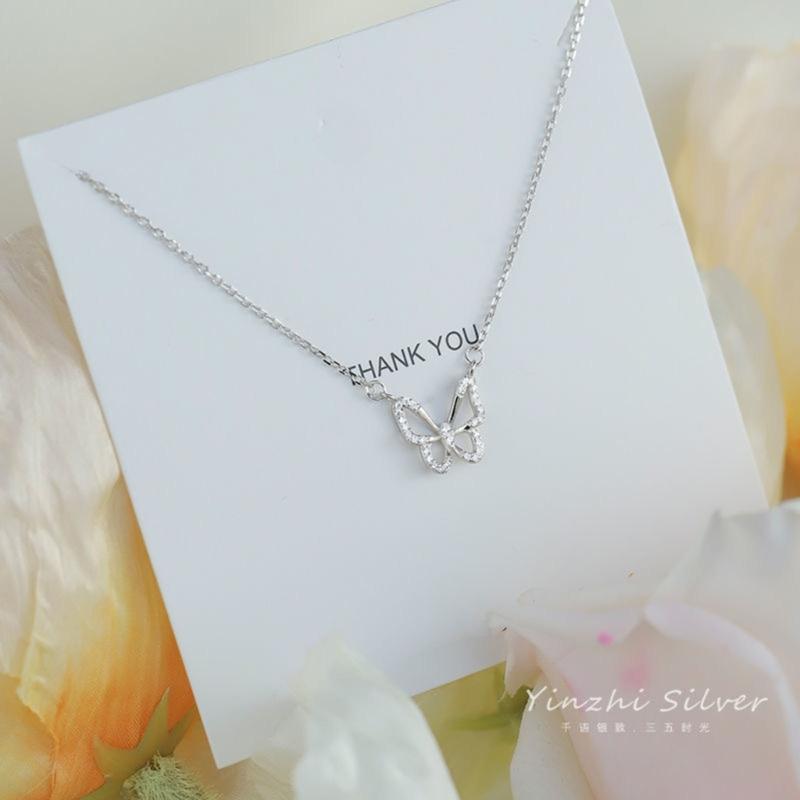 Diamonds Bowknot Aesthetic Necklace Fashion Simple Hollow Clavicle Chain Women Girl Wedding Jewelry Party Birthday Gift