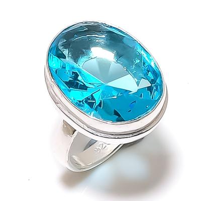 Blauer Topas Edelstein Handgefertigt 925 Sterlingsilber Geschenk Schmuck Ringgröße 9 B4f41