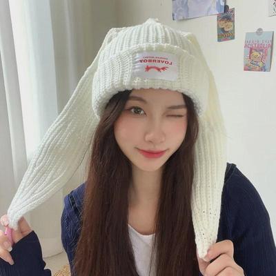 Women's Cute Korean Long-Eared Wool Rabbit Hat - Warm & Trendy for Autumn/Winter
