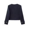 European & American Style Double-Breasted Wool Blend Short Blazer Cape with Midi Skirt