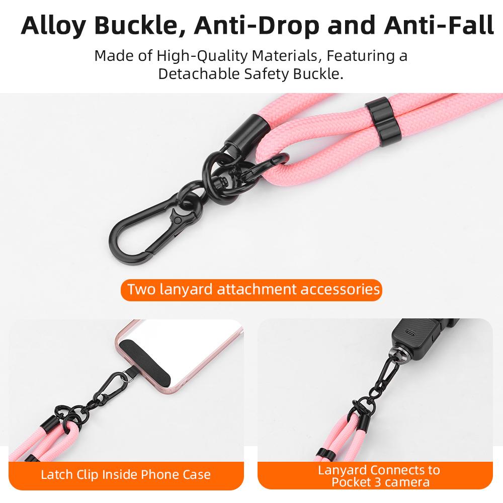 2Pcs/Set For DJI Osmo Pocket 3 Dual Buckle Design Adjustable Crossbody Strap with Wrist Lanyard
