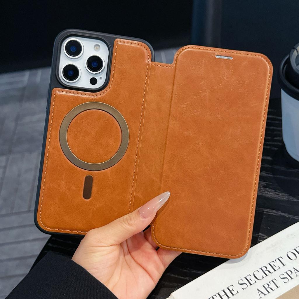 Business Spirit Shield Magnetic Suction Suitable for Apple iPhone16E Mobile Phone Case Flip Leather Case 16Pro Card 16 Protective Case
