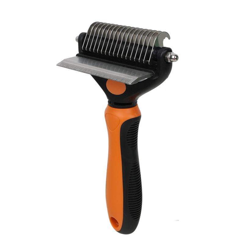 2-in-1 Professional Pet Cat Hair Remover Fur Knot Cutter Durable Stainless Pet Deshedding Brush Dogs Grooming Shedding Supplies