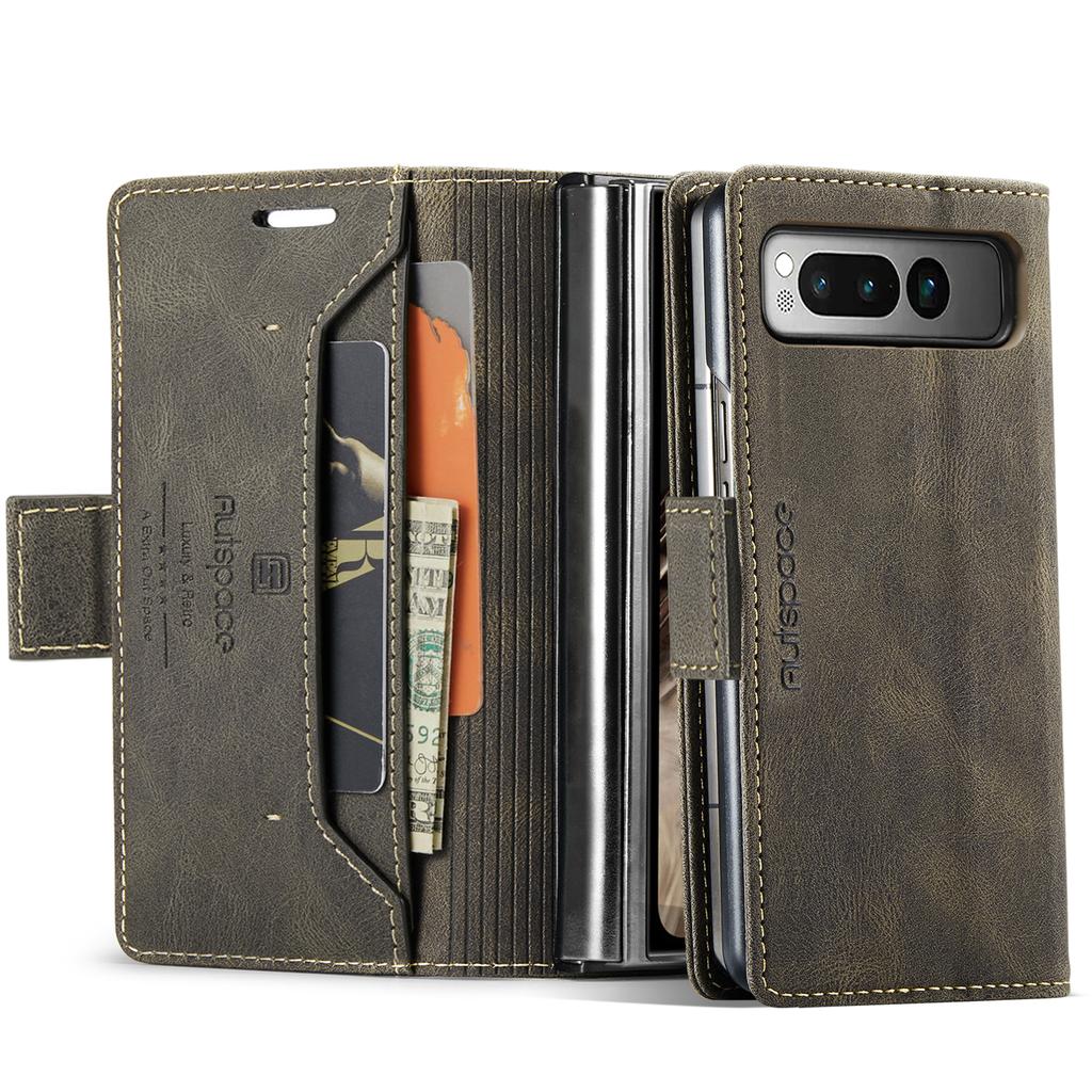 For Google Pixel Fold Wallet Case AUTSPACE A01 Leather Stand Cover with RFID Blocking Card Holder