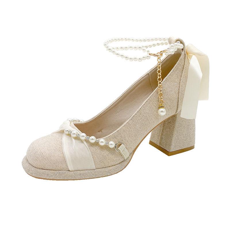 Mary Jane High Heels Women's Thick Heels 18-year-old Bar Mitzvah Xiuhe Wedding Dress Two Wear Engagement Shoes Bride Bridesmaid Shoes