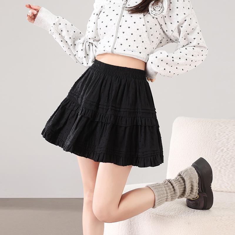 2025 Stylish Elastic Waist Jacquard Skirt - Fluffy Cake Design, Long Legs Effect, Versatile Slimming Short Skirt