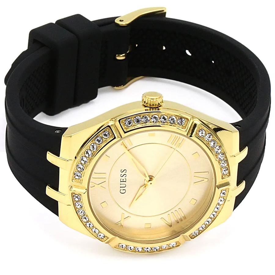 Guess Gold Dial Black Silicone Strap Women's Quartz Watch - GW0034L1