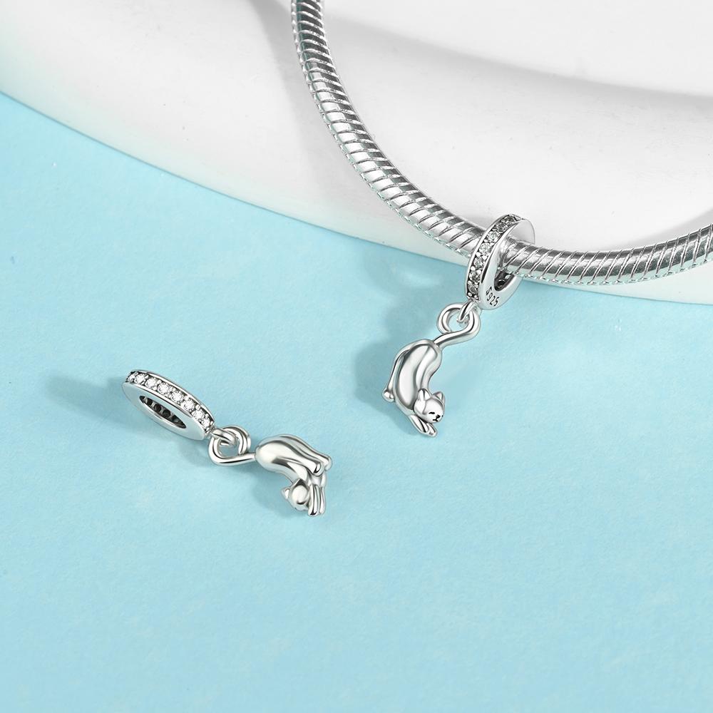 Charms Plata Cat Heart Swing Mothers Day Gift Copper Plated For Charms Copper Plated Original Bracelet For Jewelry Making