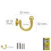 MAURER - Brass Screw-On Hook 37 Mm. With Plugs and Screws (Blister 2 Pieces)