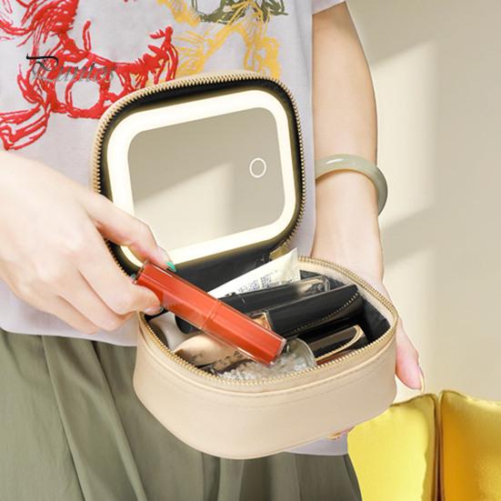 Travel Makeup Bag with LED Mirror Large Capacity Zipper Closure Portable Size Makeup Case Cosmetic Brush Organizer