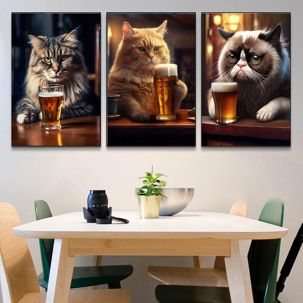 Ai Drawing Cute Drinking Cat Funny Prints Poster Canvas Painting Modern Wall Art Picture For Living Room Bedroom Home Decoration