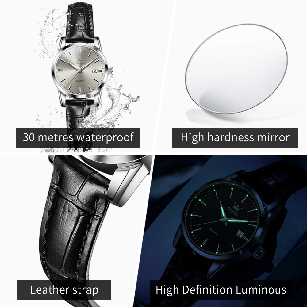 OLEVS 6898 Woman Watch Minimalist Quartz Watch for Women Original Leather Strap Waterproof Auto Date Elegant Ladies Wristwatches