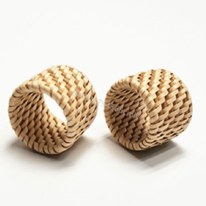 Handmade Braided Rattan Napkin Buckles Napkin Rings Natural for Dining Table 6XDE