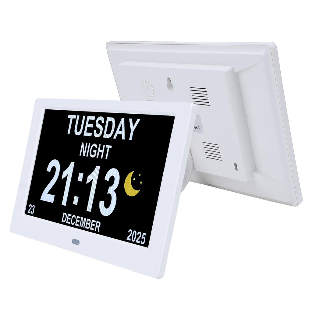 8 Inch Digital Calendar Clock Date and Time Display Customizable Alarm Auto Dimming Picture Video Playback Large