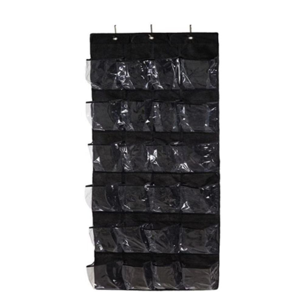 

New 24 Grids Sundries Shoe Organiser Clear Hanging Over Storage Rack Wall-mounted Fabric Closet Bag чорний
