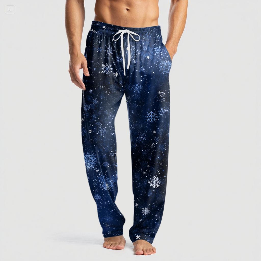 Men's Knitted Fashion Print Pocket Casual Pants Pajama Pants