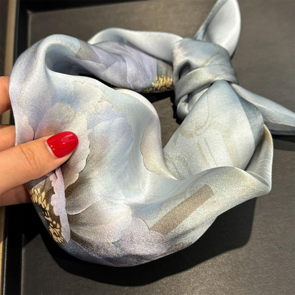 100% Pure Silk Scarf Women Neck Foulard Square Headband Scarves Bandana Fashion New Hijab Print Poncho Scarves Pashmina 53cm