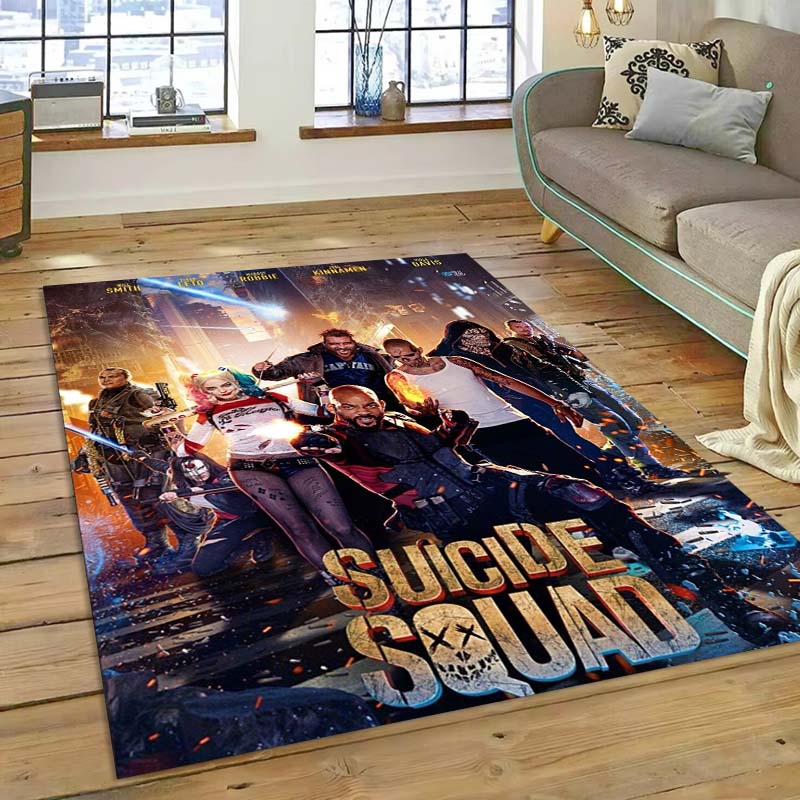 Der Teppich The Suicide Squad, inspiriert vom Actionfilm, eignet sich für Wohnzimmer, Schlafzimmer, Nachttischbereiche, Balkone und andere