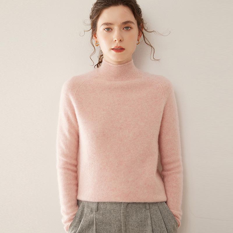 2024 Autumn/Winter Women's Thickened Half-High Neck Cashmere Knit Base Sweater