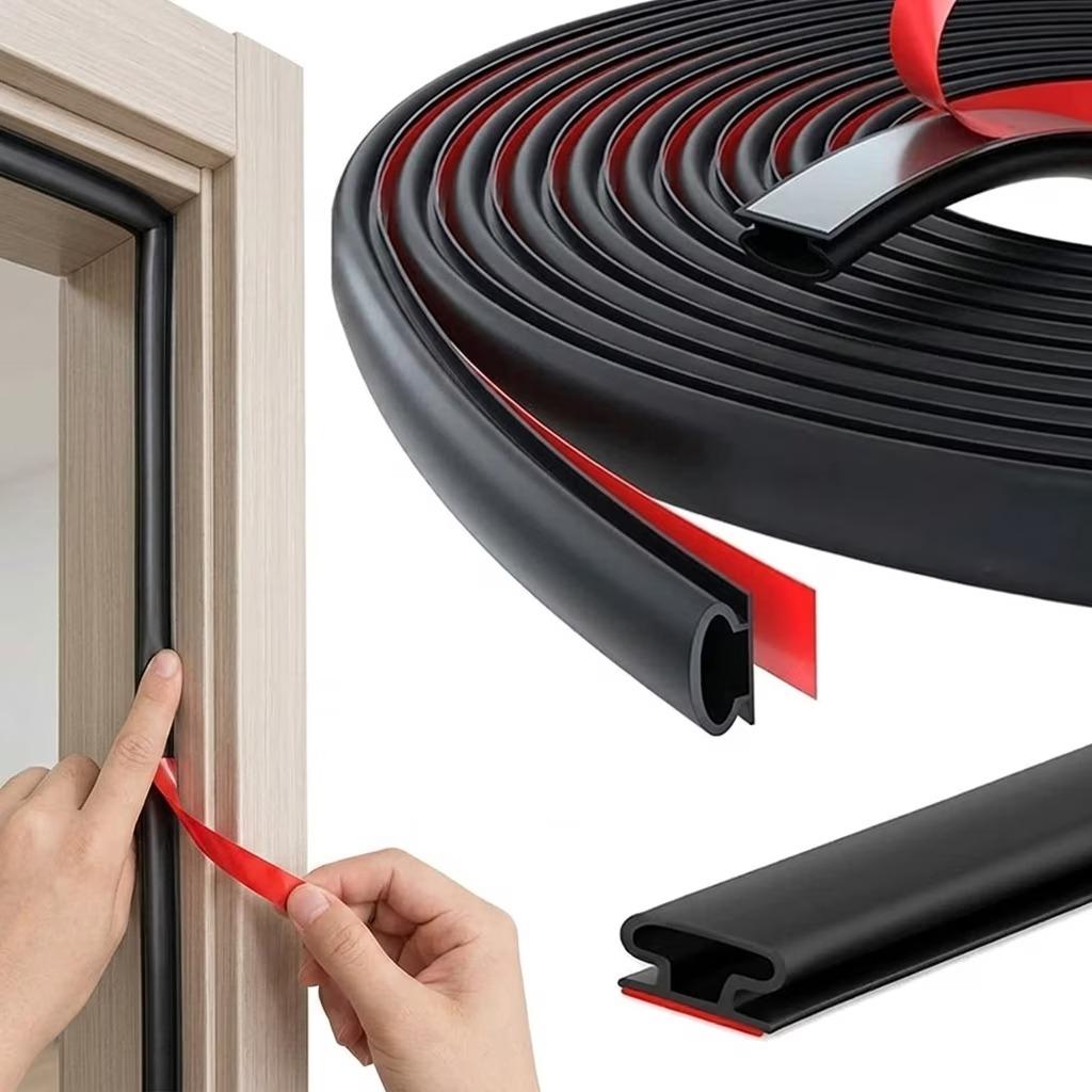 19.6ft Black Door Gap Sealing Self-adhesive Rubber Strip Windproof and Waterproof 0.4x0.2in for Caulking and Soundproofing