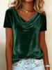 Moda Transfrontaliera 2026: T-shirt da donna in velluto a tinta unita con colletto a balze e maniche corte