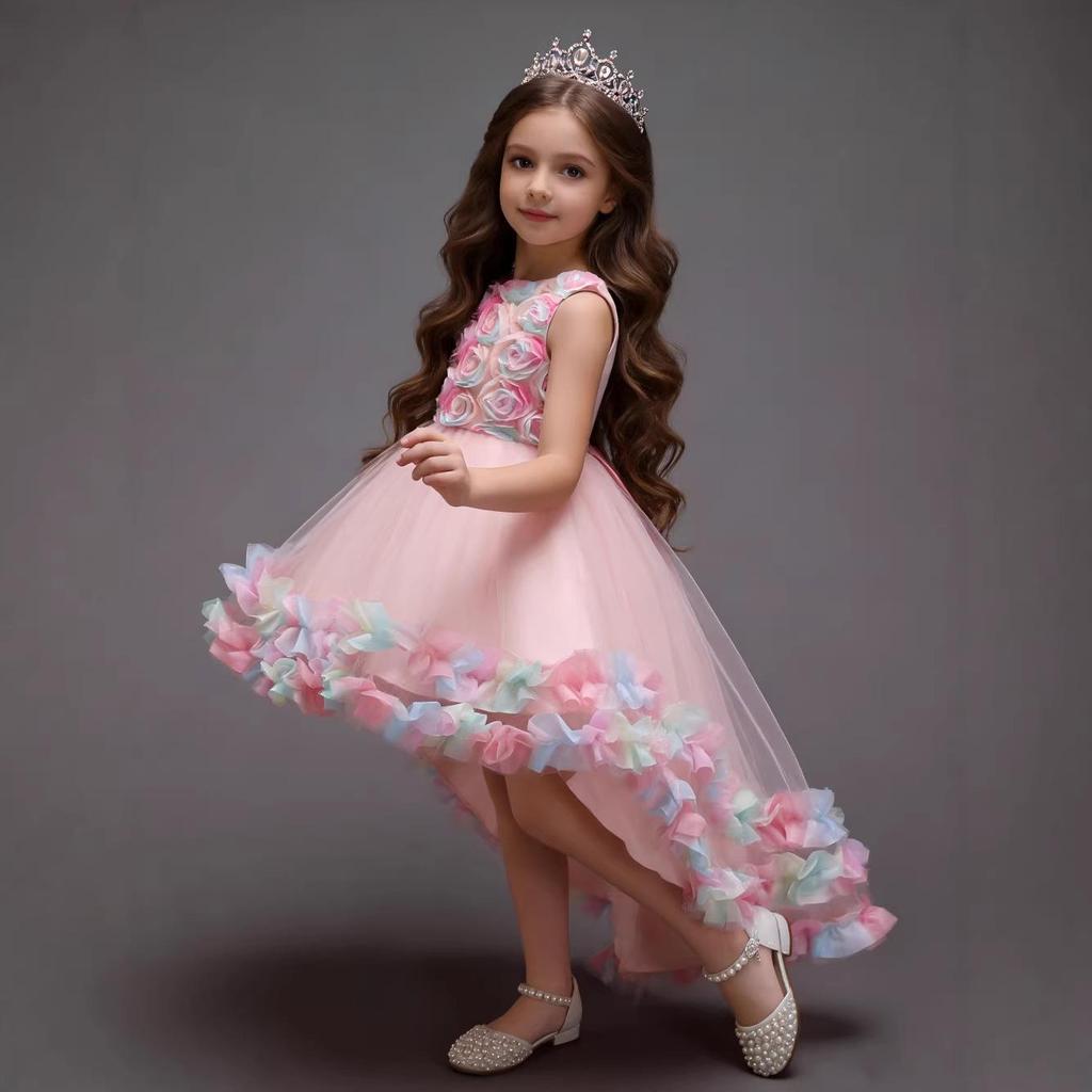 Colorful Princess Puffy Wedding Dress for Girls with Train