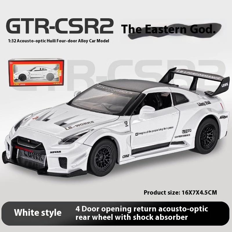 1/32 Scale Skyline Nissan GTR-CSR2 Alloy Sports Car Diecast Metal Model Sound & Light Toy Collect Display Ornament Gift for Boys