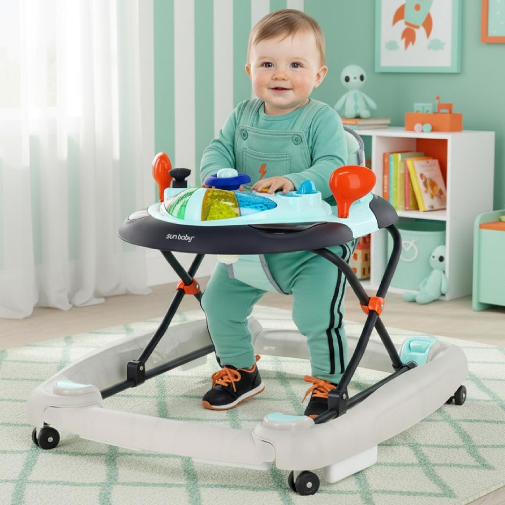 Interactive Walker for Child Rocking Cradle with Steering Wheel Blue-Gray