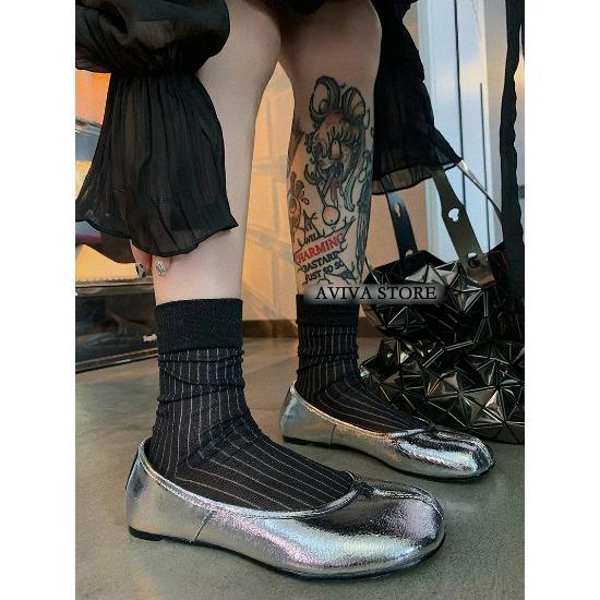 Hochwertige Bequeme Sommer Ultra-Dünne Zehensocken für Damen Baumwolle Goldene Seidenstreifen Zwei-Zehen Japanisch Harajuku Tabi Socken