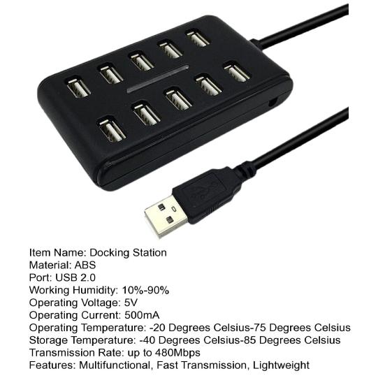 Expansion Dock High-speed 10 in 1 Transmission Multifunctional USB2.0 Portable Splitter Cable Hub