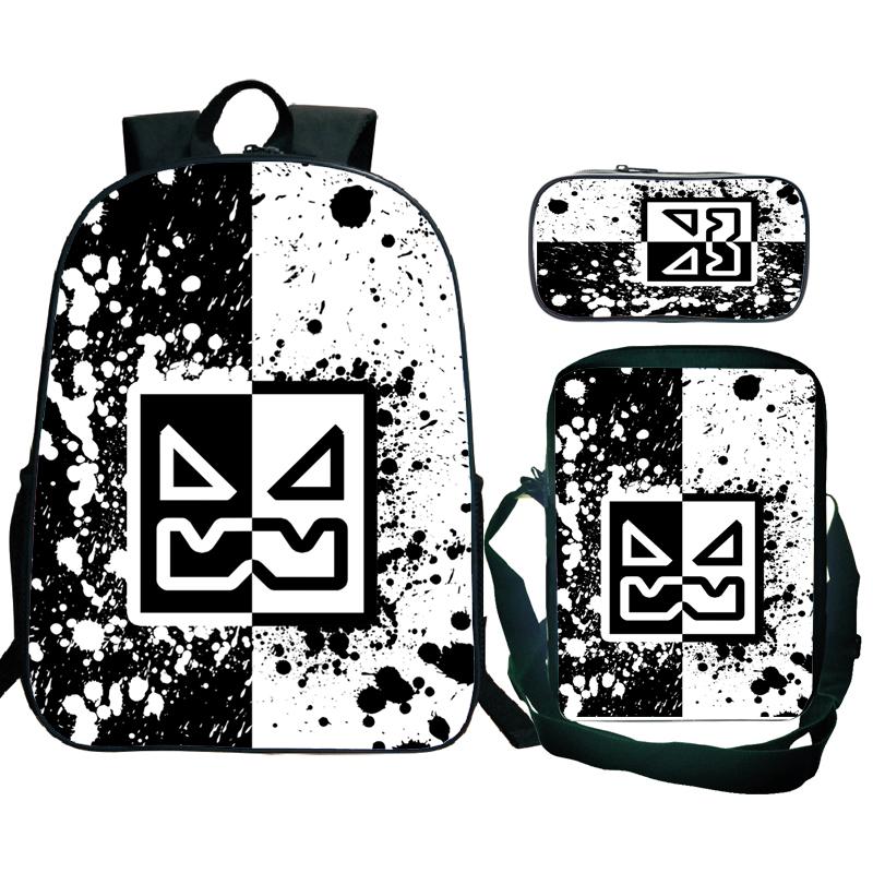 Angry Geometry Dash Backpack 3pcs School Bag Waterproof Student Girls Boys Children Mochila with Pen Bag