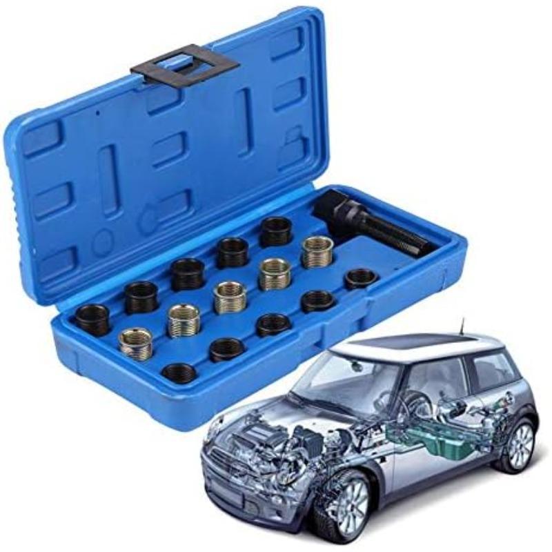 Zündkerzen-Reparaturwerkzeug-Serie 16 Stück Zündkerzenwerkzeug M14x1,25mm Professionelles Gewinde Autoeinsatz mit blauem Koffer