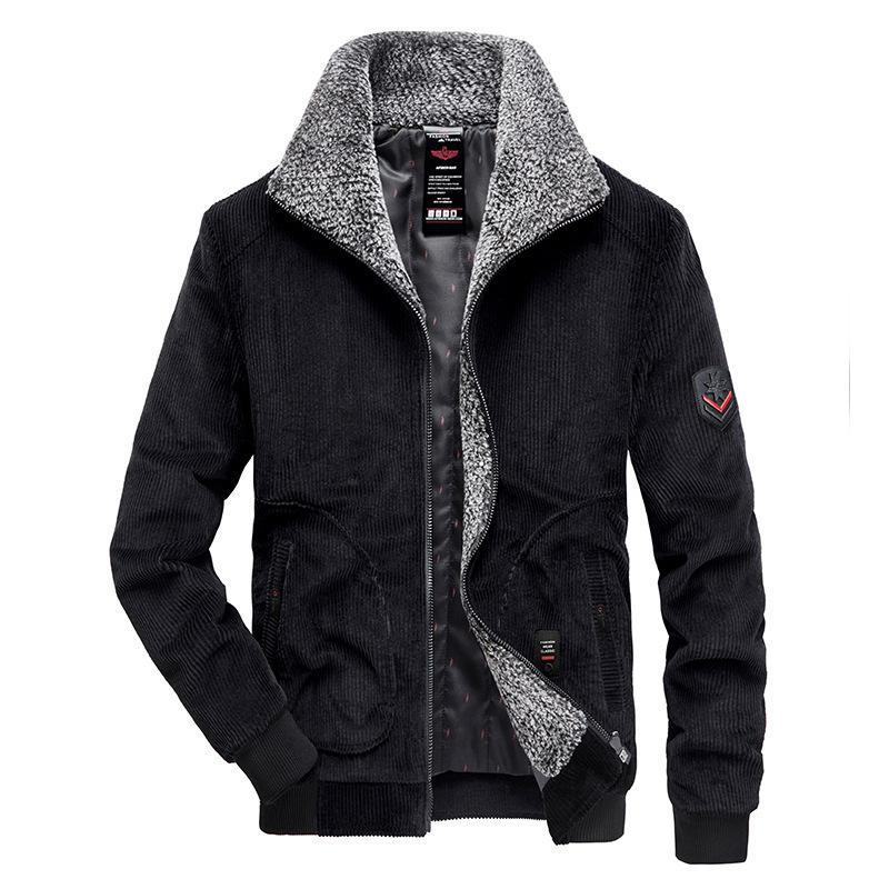 Men's Winter Velvet Thickened Warm Lapel Cotton Coat Men's Fashion Casual Corduroy Jacket Cotton Coat