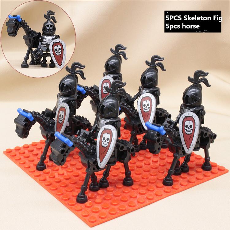 Bai Fen Bai Dolls And Toys 10Pcs Soldier Knight Skeleton Horses Skeleton Reaper Medieval Compatible Building Bricks Blocks Kid Toy