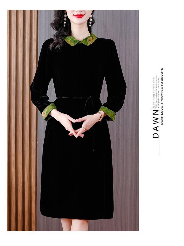 Elegant Mulberry Silk Velvet Dress: Plus Size, Flaw-Concealing, Anti-Aging, for Middle-Aged Mothers – Autumn/Winter