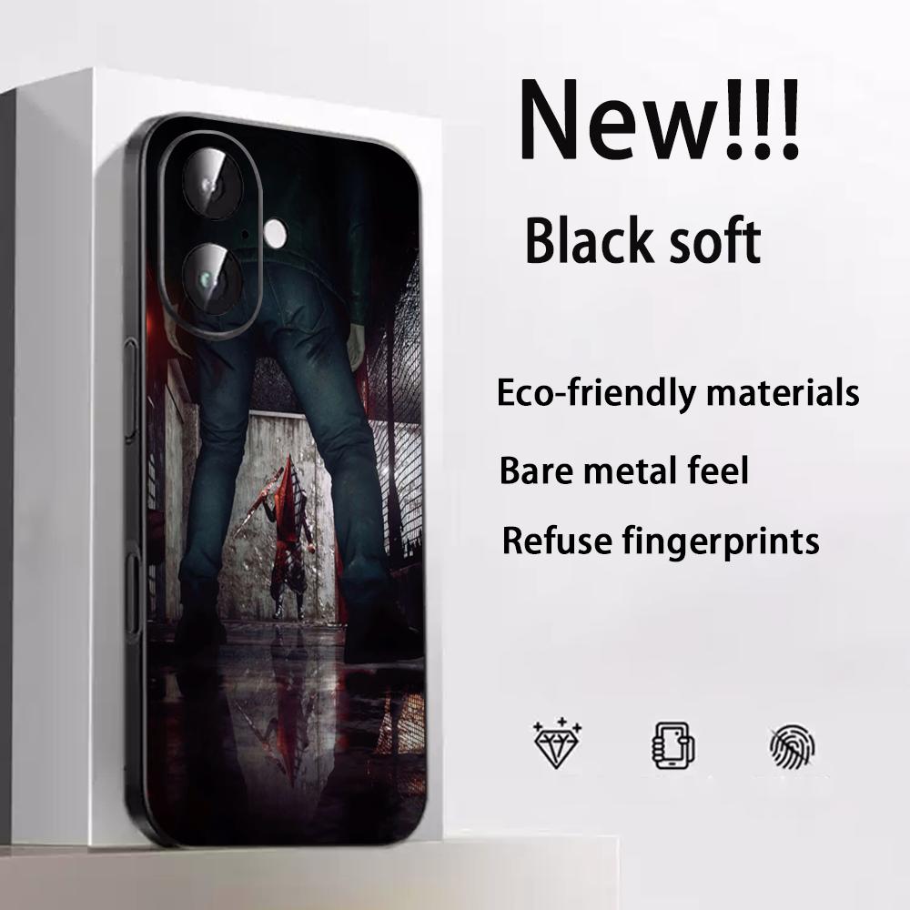 Classic thriller Pyramid Head Silent Hill Phone Case For iPhone 17 16e 15 14 13 12 Plus Mini Pro Max Soft black Shockproof Cover