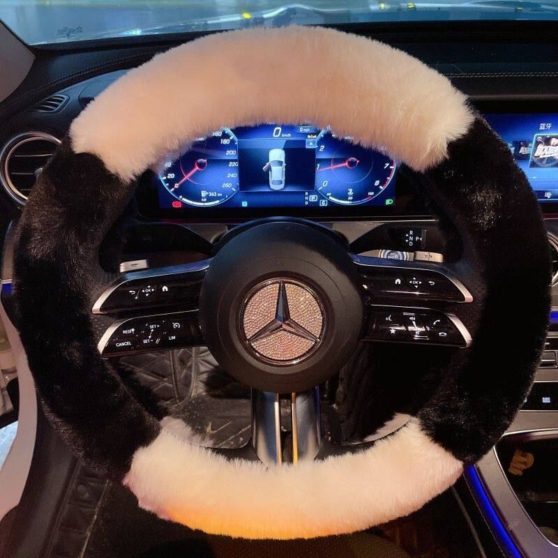 

Car Steering Wheel Cover, Ultra-Thick Winter Hand Warmer, Cute and Warm Plush Heated Rabbit Fur Handlebar Cover for Men and Women Without Decoration [Long-Haired Black and White]