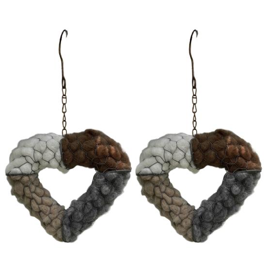 1/2Pcs Handmade Bird Nesting Heart Ornament with Hook Weather-proof Outdoor Garden Yard Balcony Fiber Love Heart Shape Bird Nesting Decoration