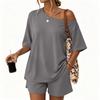 Women Casual Two Piece Set Short Sleeve Loose Fit Top and Elastic Waist Shorts Lightweight Lounge Wear Summer Outfit